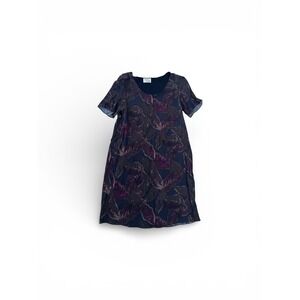 Wilfred Free Aritzia Navy Purple Abstract Leaf Print Shift Mini Dress Small